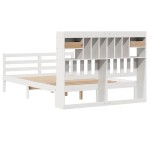 vidaXL Pat cu bibliotecă fără saltea, alb, 140x190 cm, lemn masiv pin vidaXL Pat cu bibliotecă fără saltea, alb, 140x190 cm, lemn masiv pin