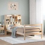 vidaXL Pat cu bibliotecă fără saltea, 90x200 cm, lemn masiv pin vidaXL Pat cu bibliotecă fără saltea, 90x200 cm, lemn masiv pin