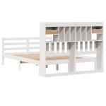 vidaXL Pat cu bibliotecă fără saltea, alb, 140x200 cm, lemn masiv pin