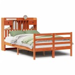 vidaXL Pat cu bibliotecă fără saltea maro 135x190 cm lemn masiv de pin