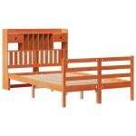 vidaXL Pat cu bibliotecă fără saltea maro 135x190 cm lemn masiv de pin