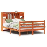 vidaXL Pat cu bibliotecă fără saltea maro 140x190 cm lemn masiv de pin vidaXL Pat cu bibliotecă fără saltea maro 140x190 cm lemn masiv de pin