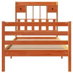 vidaXL Pat cu bibliotecă fără saltea, maro, 100x200 cm, lemn masiv pin vidaXL Pat cu bibliotecă fără saltea, maro, 100x200 cm, lemn masiv pin