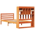 vidaXL Pat cu bibliotecă fără saltea, maro, 100x200 cm, lemn masiv pin vidaXL Pat cu bibliotecă fără saltea, maro, 100x200 cm, lemn masiv pin