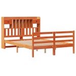 vidaXL Pat cu bibliotecă fără saltea maro 150x200 cm lemn masiv de pin