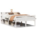 vidaXL Pat cu bibliotecă fără saltea, alb, 150x200 cm, lemn masiv pin