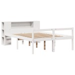 vidaXL Pat cu bibliotecă fără saltea, alb, 150x200 cm, lemn masiv pin