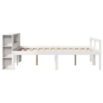 vidaXL Pat cu bibliotecă fără saltea, alb, 150x200 cm, lemn masiv pin