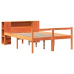 vidaXL Pat cu bibliotecă fără saltea maro ceruit 135x190 cm lemn masiv