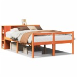 vidaXL Pat cu bibliotecă fără saltea maro ceruit 150x200 cm lemn masiv