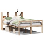 vidaXL Pat cu bibliotecă fără saltea, 140x190 cm, lemn masiv de pin vidaXL Pat cu bibliotecă fără saltea, 140x190 cm, lemn masiv de pin