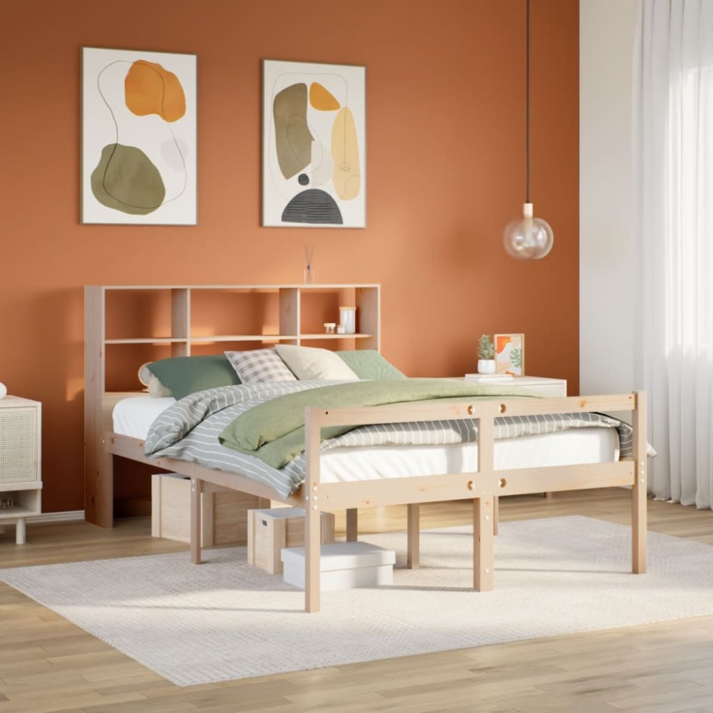 vidaXL Pat cu bibliotecă fără saltea, 140x200 cm, lemn masiv de pin