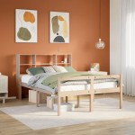 vidaXL Pat cu bibliotecă fără saltea, 140x200 cm, lemn masiv de pin vidaXL Pat cu bibliotecă fără saltea, 140x200 cm, lemn masiv de pin