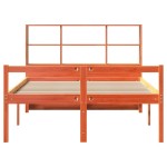 vidaXL Pat cu bibliotecă fără saltea maro ceruit 135x190 cm lemn masiv vidaXL Pat cu bibliotecă fără saltea maro ceruit 135x190 cm lemn masiv