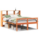 vidaXL Pat cu bibliotecă fără saltea maro ceruit 150x200 cm lemn masiv