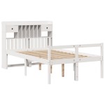 vidaXL Pat cu bibliotecă fără saltea, alb, 135x190 cm, lemn masiv pin vidaXL Pat cu bibliotecă fără saltea, alb, 135x190 cm, lemn masiv pin