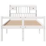 vidaXL Pat cu bibliotecă fără saltea, alb, 135x190 cm, lemn masiv pin vidaXL Pat cu bibliotecă fără saltea, alb, 135x190 cm, lemn masiv pin
