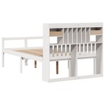 vidaXL Pat cu bibliotecă fără saltea, alb, 135x190 cm, lemn masiv pin vidaXL Pat cu bibliotecă fără saltea, alb, 135x190 cm, lemn masiv pin