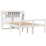 vidaXL Pat cu bibliotecă fără saltea, alb, 150x200 cm, lemn masiv pin vidaXL Pat cu bibliotecă fără saltea, alb, 150x200 cm, lemn masiv pin