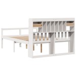 vidaXL Pat cu bibliotecă fără saltea, alb, 150x200 cm, lemn masiv pin vidaXL Pat cu bibliotecă fără saltea, alb, 150x200 cm, lemn masiv pin