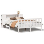 vidaXL Pat cu bibliotecă fără saltea, alb, 150x200 cm, lemn masiv pin