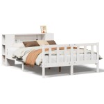 vidaXL Pat cu bibliotecă fără saltea, alb, 160x200 cm, lemn masiv pin