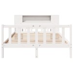 vidaXL Pat cu bibliotecă fără saltea, alb, 160x200 cm, lemn masiv pin