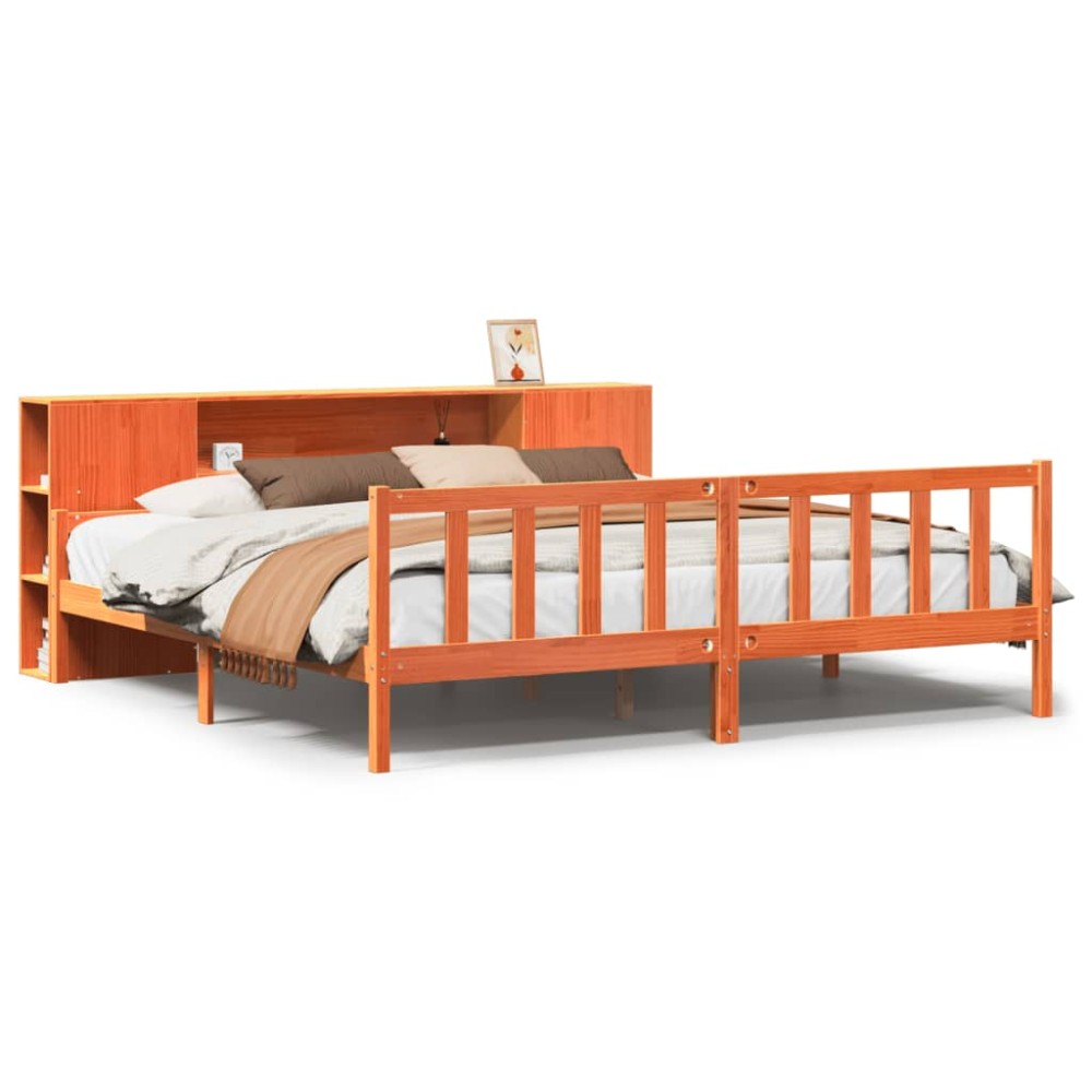 vidaXL Pat cu bibliotecă fără saltea maro ceruit 180x200 cm lemn masiv