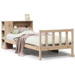 vidaXL Pat cu bibliotecă fără saltea, 90x190 cm, lemn masiv de pin vidaXL Pat cu bibliotecă fără saltea, 90x190 cm, lemn masiv de pin