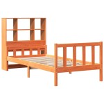 vidaXL Pat cu bibliotecă fără saltea maro ceruit 75x190 cm lemn masiv
