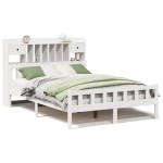 vidaXL Pat cu bibliotecă fără saltea, alb, 150x200 cm, lemn masiv pin vidaXL Pat cu bibliotecă fără saltea, alb, 150x200 cm, lemn masiv pin