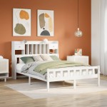 vidaXL Pat cu bibliotecă fără saltea, alb, 160x200 cm, lemn masiv pin vidaXL Pat cu bibliotecă fără saltea, alb, 160x200 cm, lemn masiv pin