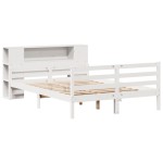 vidaXL Pat cu bibliotecă fără saltea, alb, 140x200 cm, lemn masiv pin