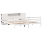 vidaXL Pat cu bibliotecă fără saltea, alb, 200x200 cm, lemn masiv pin