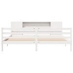 vidaXL Pat cu bibliotecă fără saltea, alb, 200x200 cm, lemn masiv pin