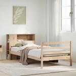 vidaXL Pat cu bibliotecă fără saltea, 90x200 cm, lemn masiv pin vidaXL Pat cu bibliotecă fără saltea, 90x200 cm, lemn masiv pin
