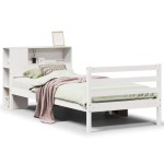vidaXL Pat cu bibliotecă fără saltea, alb, 100x200 cm, lemn masiv pin vidaXL Pat cu bibliotecă fără saltea, alb, 100x200 cm, lemn masiv pin