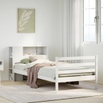 vidaXL Pat cu bibliotecă fără saltea, alb, 100x200 cm, lemn masiv pin vidaXL Pat cu bibliotecă fără saltea, alb, 100x200 cm, lemn masiv pin