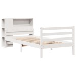 vidaXL Pat cu bibliotecă fără saltea, alb, 100x200 cm, lemn masiv pin vidaXL Pat cu bibliotecă fără saltea, alb, 100x200 cm, lemn masiv pin