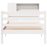 vidaXL Pat cu bibliotecă fără saltea, alb, 100x200 cm, lemn masiv pin vidaXL Pat cu bibliotecă fără saltea, alb, 100x200 cm, lemn masiv pin