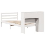 vidaXL Pat cu bibliotecă fără saltea, alb, 100x200 cm, lemn masiv pin vidaXL Pat cu bibliotecă fără saltea, alb, 100x200 cm, lemn masiv pin