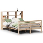 vidaXL Pat cu bibliotecă fără saltea, 140x190 cm, lemn masiv de pin vidaXL Pat cu bibliotecă fără saltea, 140x190 cm, lemn masiv de pin