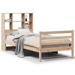 vidaXL Pat cu bibliotecă fără saltea, 90x200 cm, lemn masiv pin vidaXL Pat cu bibliotecă fără saltea, 90x200 cm, lemn masiv pin