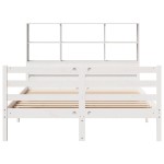 vidaXL Pat cu bibliotecă fără saltea, alb, 140x200 cm, lemn masiv pin