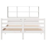 vidaXL Pat cu bibliotecă fără saltea, alb, 160x200 cm, lemn masiv pin