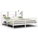 vidaXL Pat cu bibliotecă fără saltea, alb, 200x200 cm, lemn masiv pin vidaXL Pat cu bibliotecă fără saltea, alb, 200x200 cm, lemn masiv pin