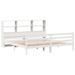 vidaXL Pat cu bibliotecă fără saltea, alb, 200x200 cm, lemn masiv pin vidaXL Pat cu bibliotecă fără saltea, alb, 200x200 cm, lemn masiv pin