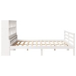 vidaXL Pat cu bibliotecă fără saltea, alb, 200x200 cm, lemn masiv pin vidaXL Pat cu bibliotecă fără saltea, alb, 200x200 cm, lemn masiv pin