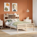 vidaXL Pat cu bibliotecă fără saltea, 135x190 cm, lemn masiv de pin vidaXL Pat cu bibliotecă fără saltea, 135x190 cm, lemn masiv de pin
