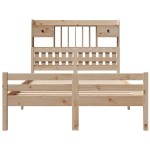 vidaXL Pat cu bibliotecă fără saltea, 135x190 cm, lemn masiv de pin vidaXL Pat cu bibliotecă fără saltea, 135x190 cm, lemn masiv de pin